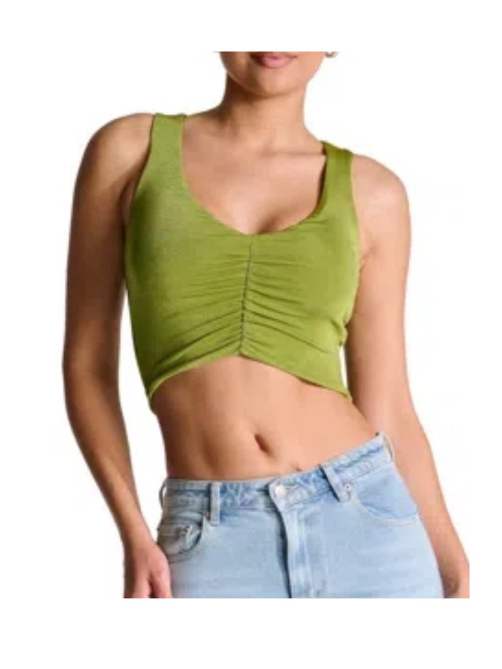 Naked Wardrobe Womens Lime Green‎ Ruched V-Neck Sleeveless Crop Top Size L